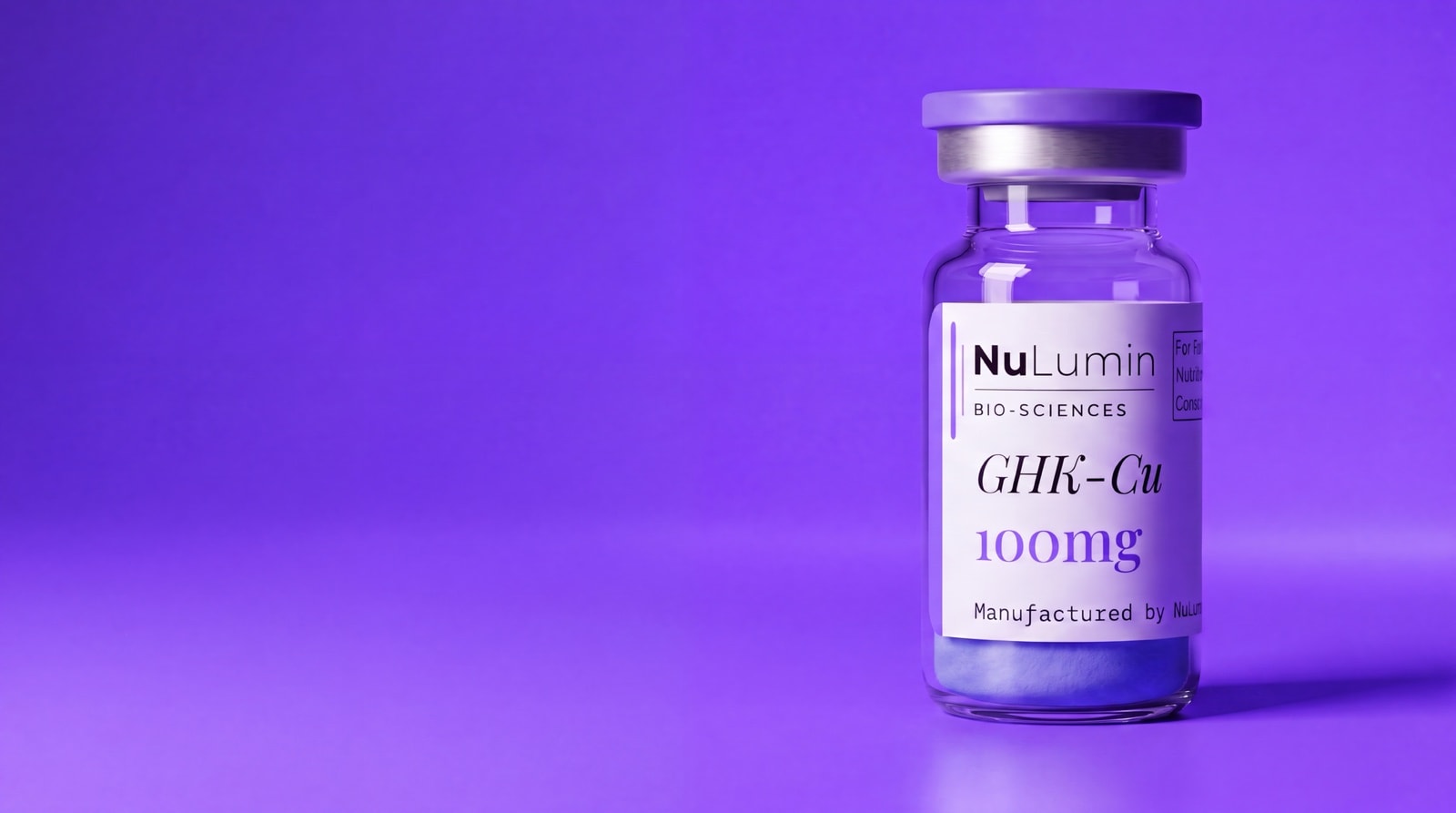 A NuLumin vial photographed under laboratory light.