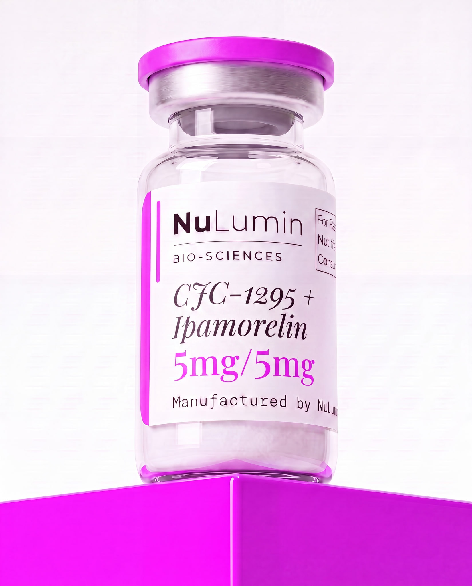 CJC-1295 + Ipamorelin Blend 5mg/5mg lyophilized research vial, NuLumin Bio-Sciences research material