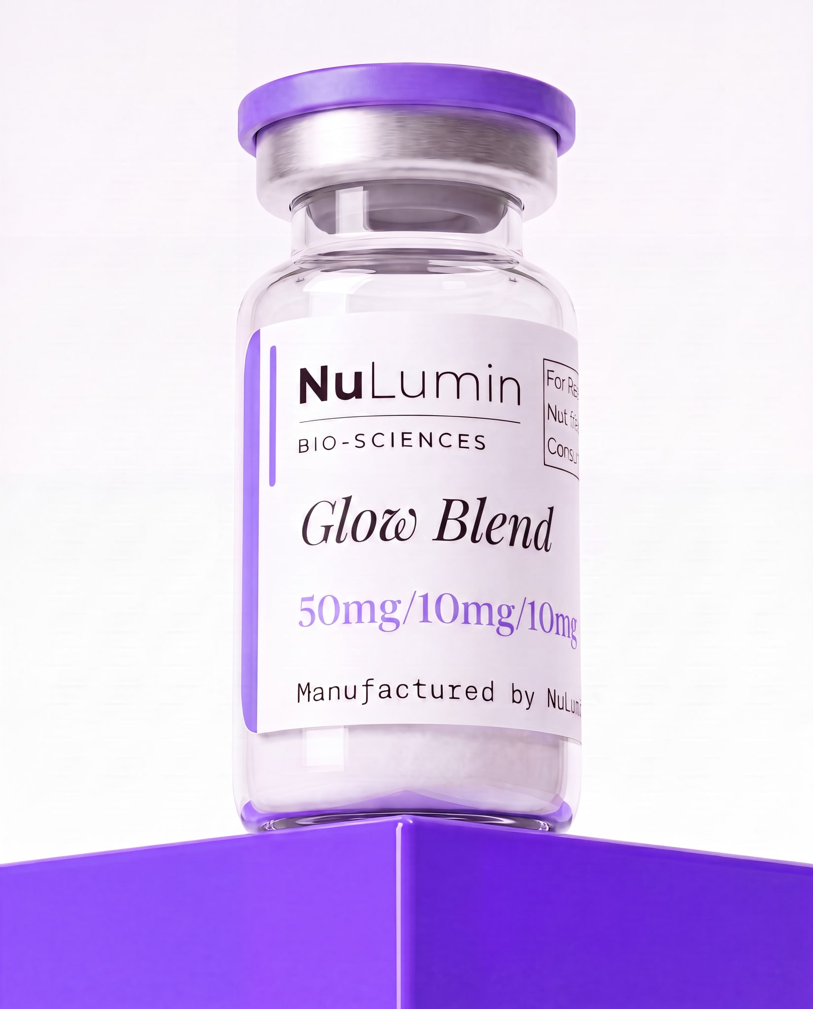 GHK-Cu + BPC-157 + TB-500 (Glow Blend) 50mg/10mg/10mg lyophilized research vial, NuLumin Bio-Sciences research material