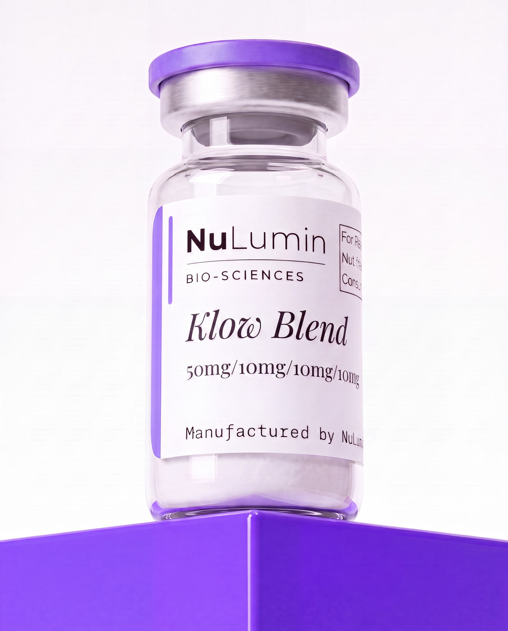 GHK-Cu + BPC-157 + TB-500 + KPV (Klow Blend) 50mg/10mg/10mg/10mg lyophilized research vial, NuLumin Bio-Sciences research material